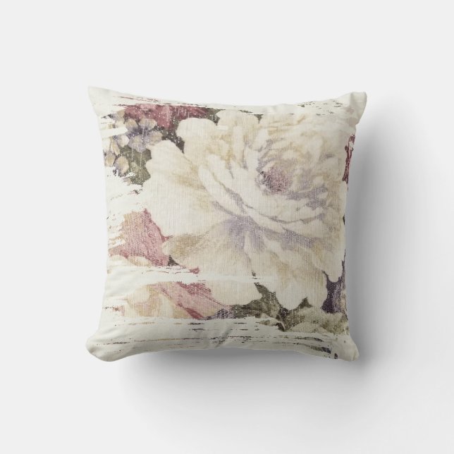 retro cream coloured peony abstract pattern cushion (Front)