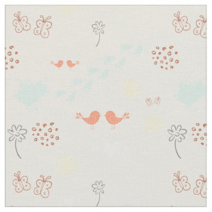 Retro cream colourful pattern of birds, dots, foot fabric