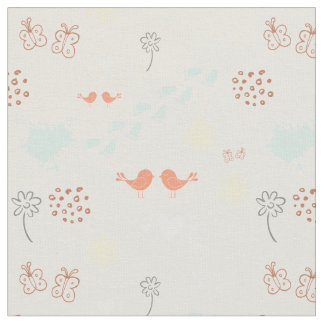 Retro cream colourful pattern of birds, dots, foot fabric