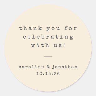 Retro Cream Typewriter Custom Wedding Thank You Classic Round Sticker