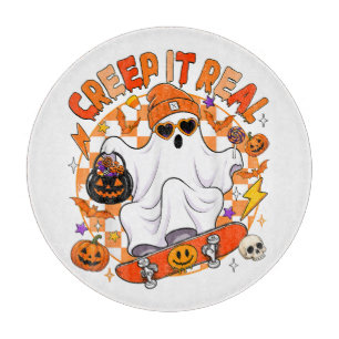 Retro Creep It Real Halloween Boo Ghost Skateboard Cutting Board