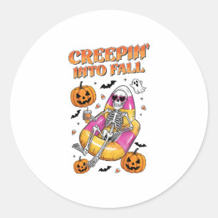 Retro Creepin into Fall Halloween Classic Round Sticker