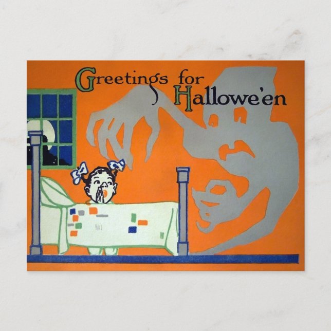 Retro Creepy Halloween Ghost Postcard (Front)