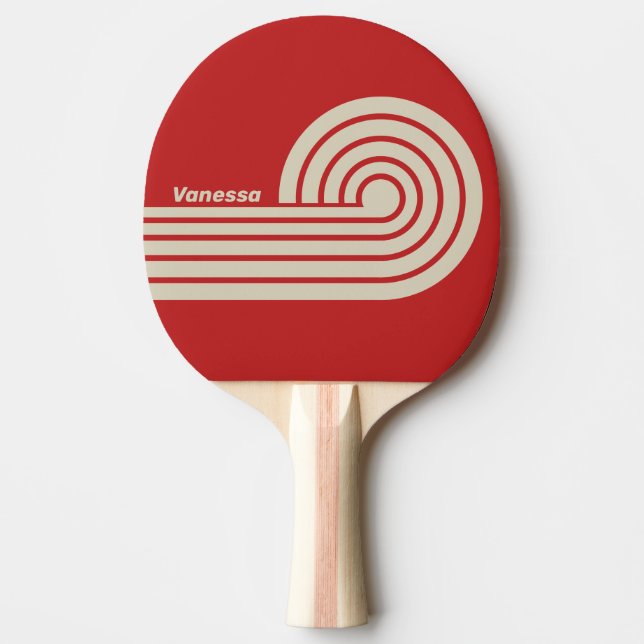 Retro Crimson Dual Curl Stripes with Name Ping Pong Paddle (Front)