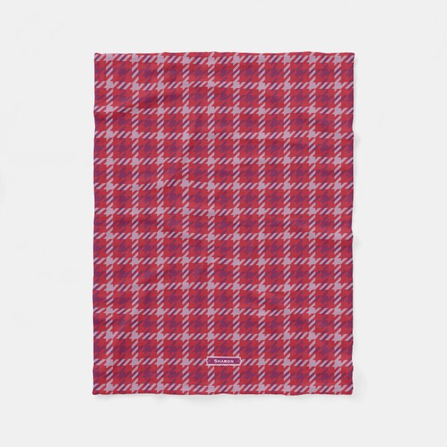 Retro crimson red purple houndstooth plaid pattern fleece blanket (Front)