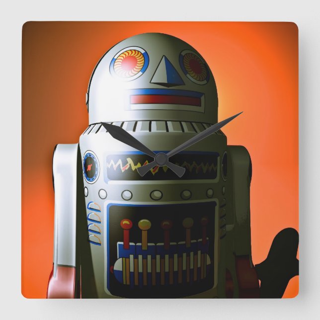 Retro Cropped Toy Robot 02 Square Wall Clock (Front)