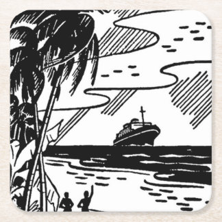 Retro Cruise Ship Square Paper Coaster