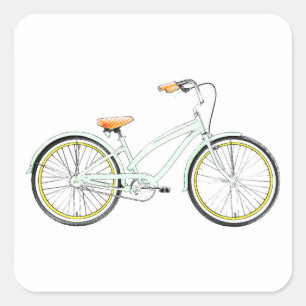 retro cruiser bike square sticker