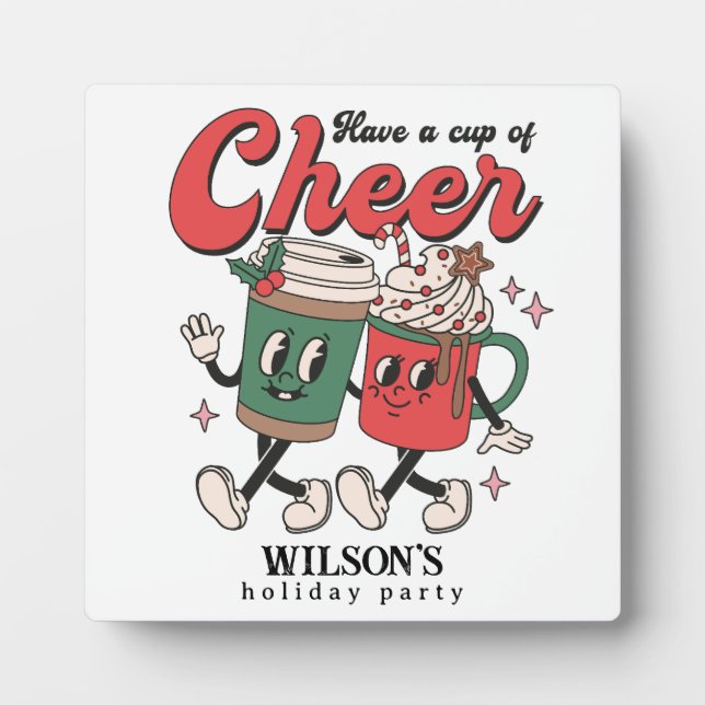Retro Cup of Cheer Hot Chocolate Holiday Plaque (Front)