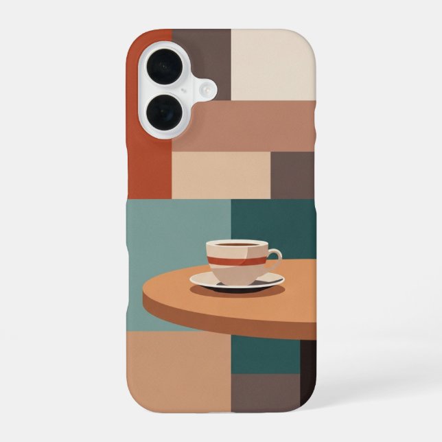 Retro Cup on Rounded Table iPhone 16 Case (Back)