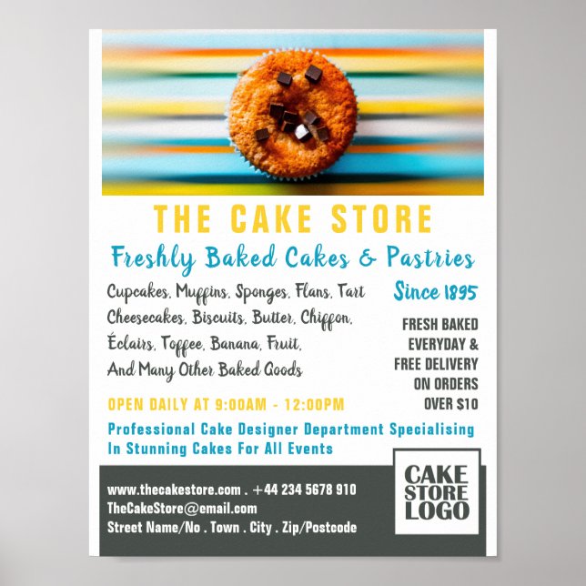 Retro Cupcake, Cakery, Cake Store Advertising Poster (Front)
