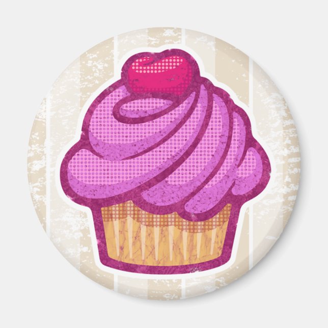 Retro Cupcake Magnet in Pink (Front)