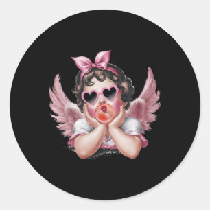Retro Cupid Angel Valentine Day Vintage Cupid Blow Classic Round Sticker
