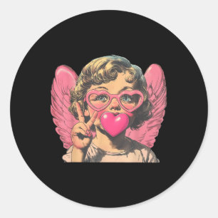 Retro Cupid Baby Blowing Bubble Heart Valentines D Classic Round Sticker