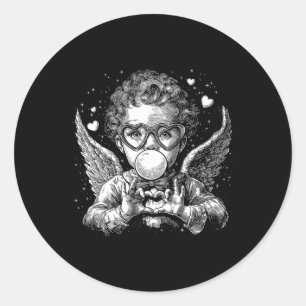 Retro Cupid Valentine Blowing Bubble With Sungles Classic Round Sticker