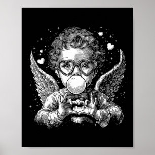 Retro Cupid Valentine Blowing Bubble With Sungles Poster