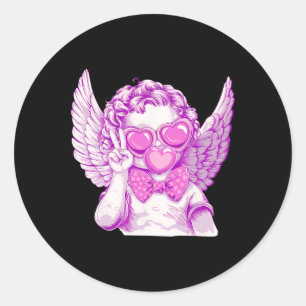 Retro Cupid Valentine Day Cute Retro Cupid Blowing Classic Round Sticker