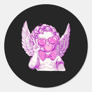 Retro Cupid Valentine Day Cute Retro Cupid Blowing Classic Round Sticker