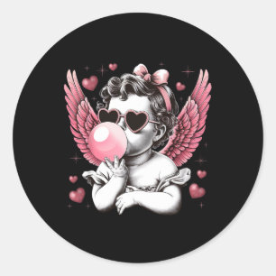 Retro Cupid Valentine Day Cute Vintage Cupid Blowi Classic Round Sticker