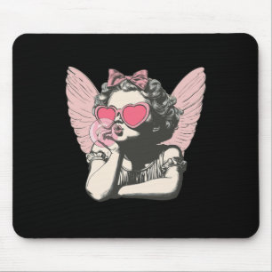 Retro Cupid Valentine Day Cute Vintage Cupid Blowi Mouse Pad