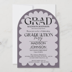 Retro Curve Squiggle Wavy Purple Arch Graduation Invitation