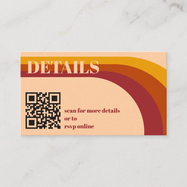 Retro Curved Arch Stripe QR Code Wedding Details Enclosure Card (Front)