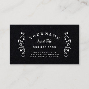 Retro Curved Text Professional Ornate Black Business Card