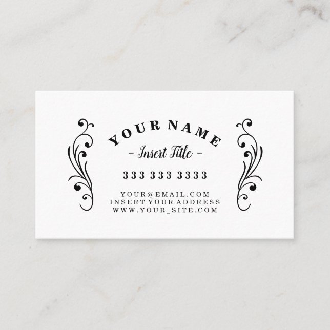 Retro Curved Text Professional Ornate Business Card (Front)