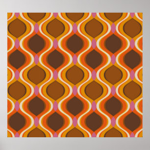Retro Curves: 60s-70s Wallpaper Texture. Poster