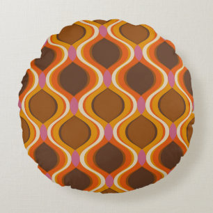 Retro Curves: 60s-70s Wallpaper Texture. Round Cushion