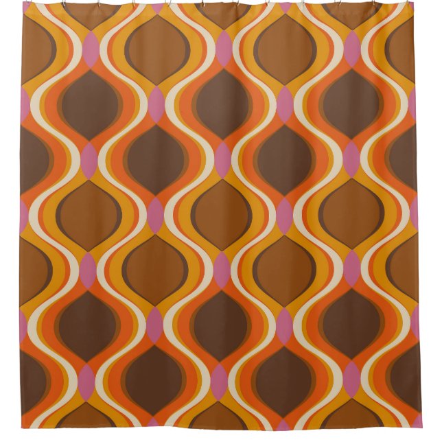Retro Curves: 60s-70s Wallpaper Texture. Shower Curtain (Front)