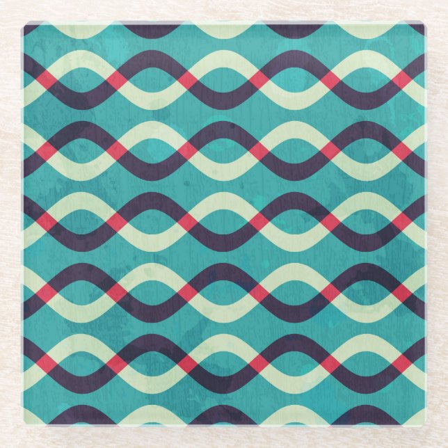 Retro Curves: Grunge Pattern Effect. Glass Coaster (Front)