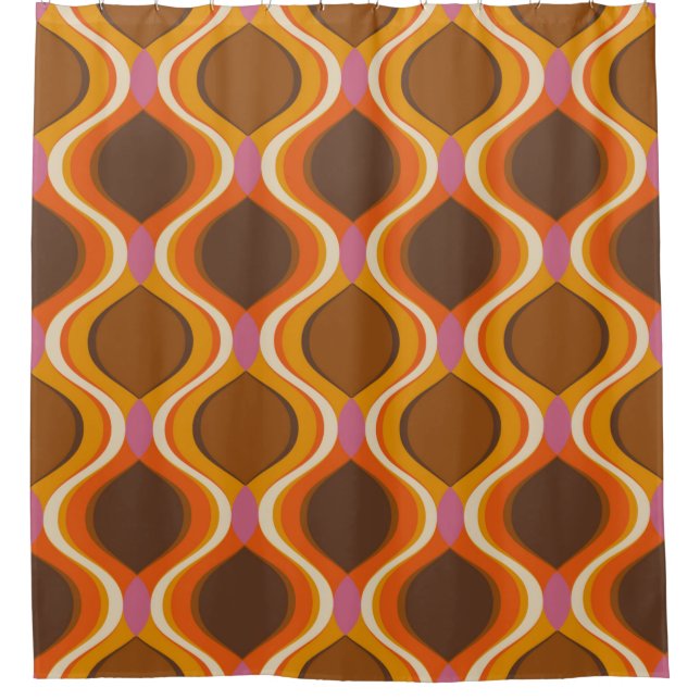 Retro curves seamless pattern. 70s 60s style wallp shower curtain (Front)