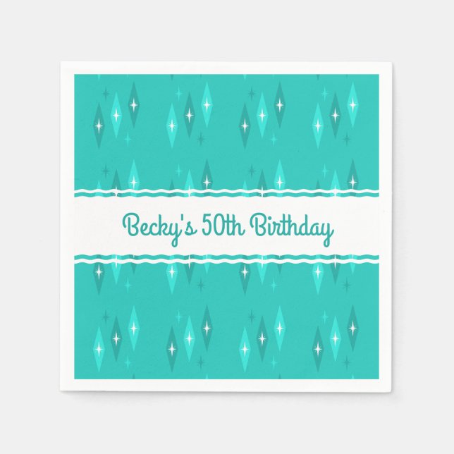 Retro Custom Birthday Party Turquoise Napkin (Front)