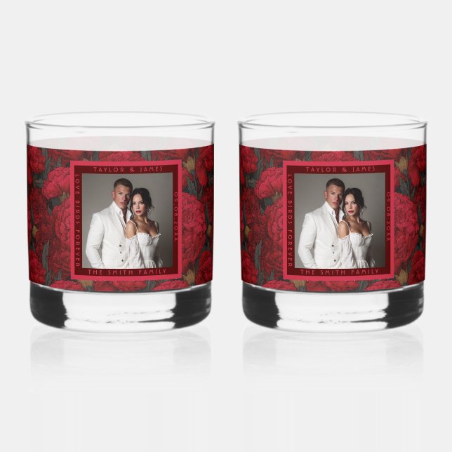 Retro Custom Carnation Accent Summer Wedding Whiskey Glass (Front)