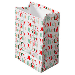 Retro Custom Colors Christmas Merry and Bright Medium Gift Bag