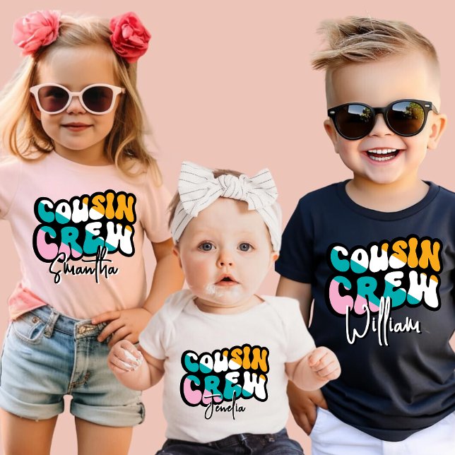 Retro Custom Cousin Crew Add your Name Black T-Shirt (Creator Uploaded)