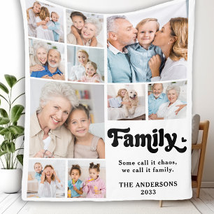 Retro Custom FAMILY Personalised 10 Photo Collage Fleece Blanket