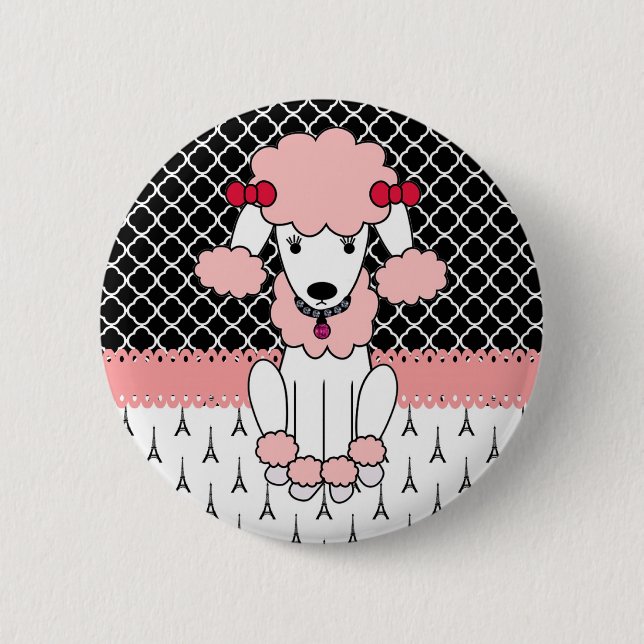 Retro custom girly diva pink Paris Poodle 6 Cm Round Badge (Front)