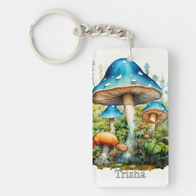Retro Custom Monogram Psychedelic Mushroom Key Ring (Front)