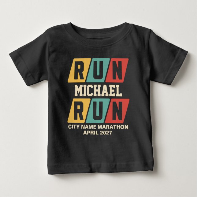 Retro Custom Name Marathon Support Baby T-Shirt (Front)