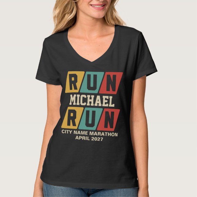 Retro Custom Name Marathon Support VNeck T-Shirt (Front)