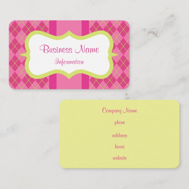 Retro Custom Pink Lime Argyle Business Cards (Front/Back)