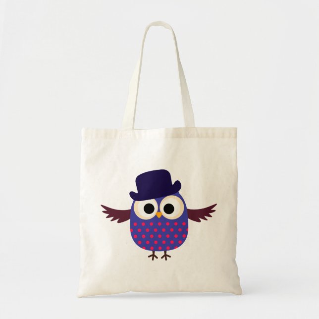 Retro Custom Purple Owl With Hat Tote Bag (Front)