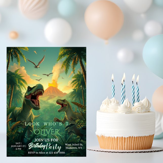 Retro Custom T-rex Dinosaur Kids Birthday  Invitation (Creator Uploaded)