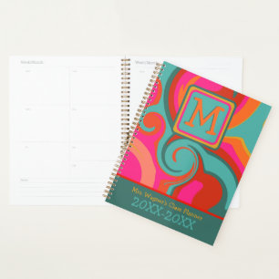 Retro Custom Teacher Abstract Colourful Initial  Planner