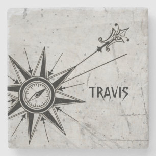 Retro custom texture grunge north pole arrow stone coaster