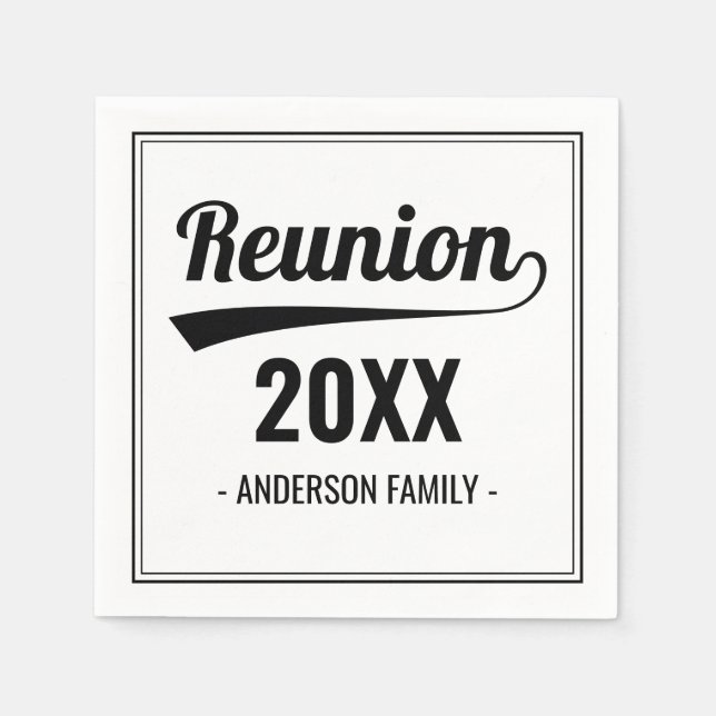 Retro Custom Year Black & White Family Reunion Napkin (Front)