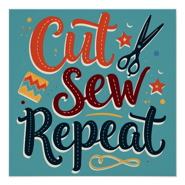 Retro "Cut Sew Repeat" Sewing Lover Design Poster (Front)