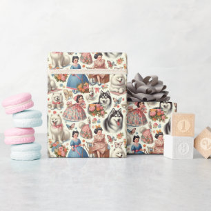 Retro Cute American Eskimo Seamless Wrapping Paper